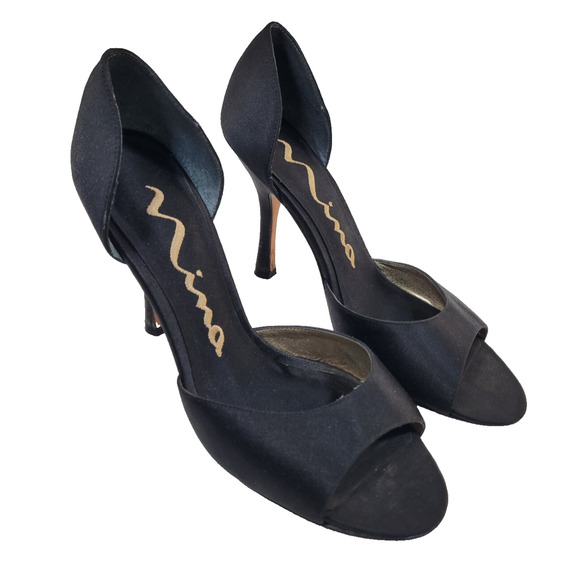 Nina Black Luster Satin Womens Heels Size 7.5M - Picture 3 of 7